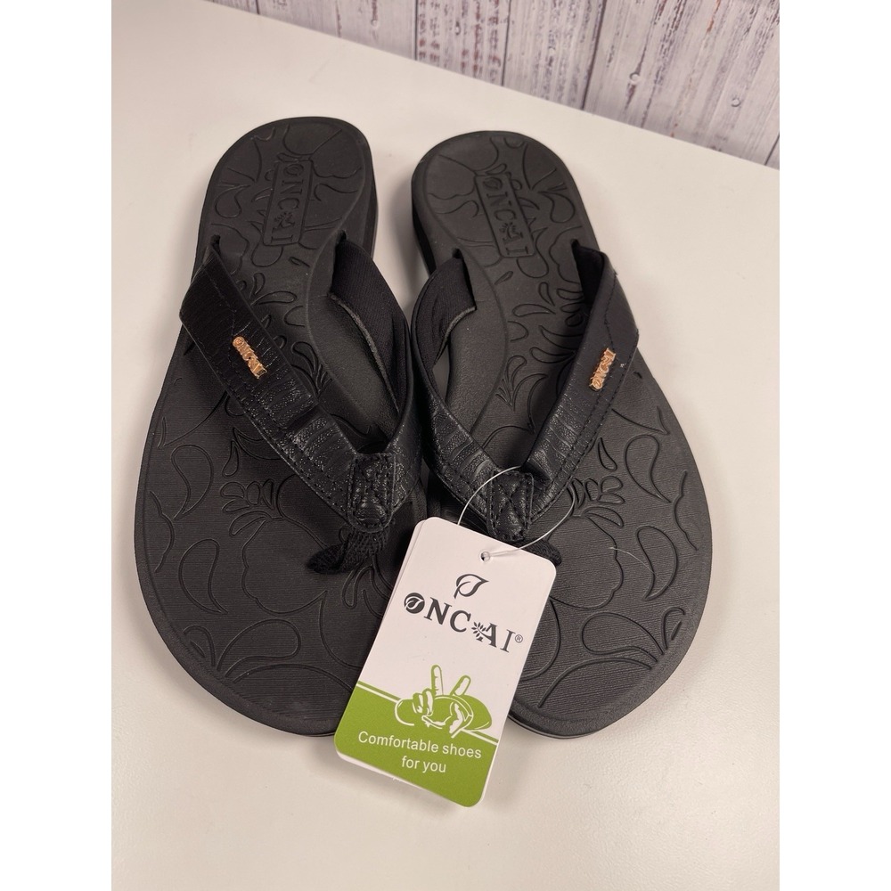 Womens size 8.5 Yoga Flip Flops Cushion Mat Footbed Platinum Wear Resist ONCAI